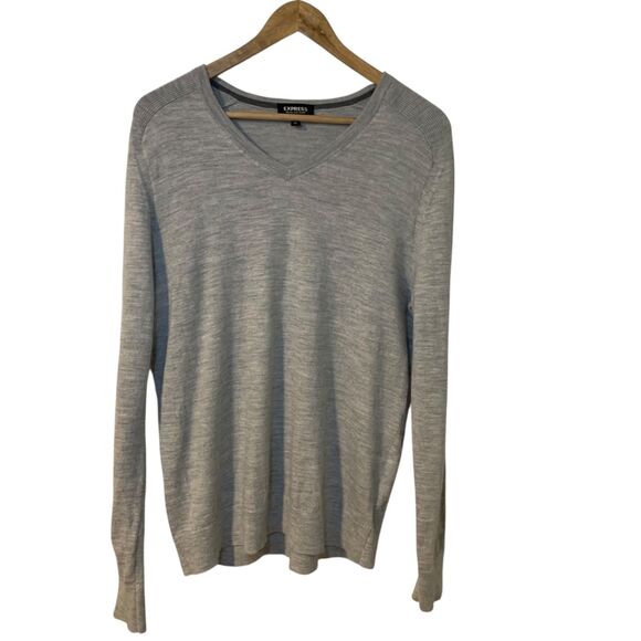 Express Womens Merino Wool Blend V Neck Long Sleeve Preppy Sweater XL Office - Picture 1 of 6